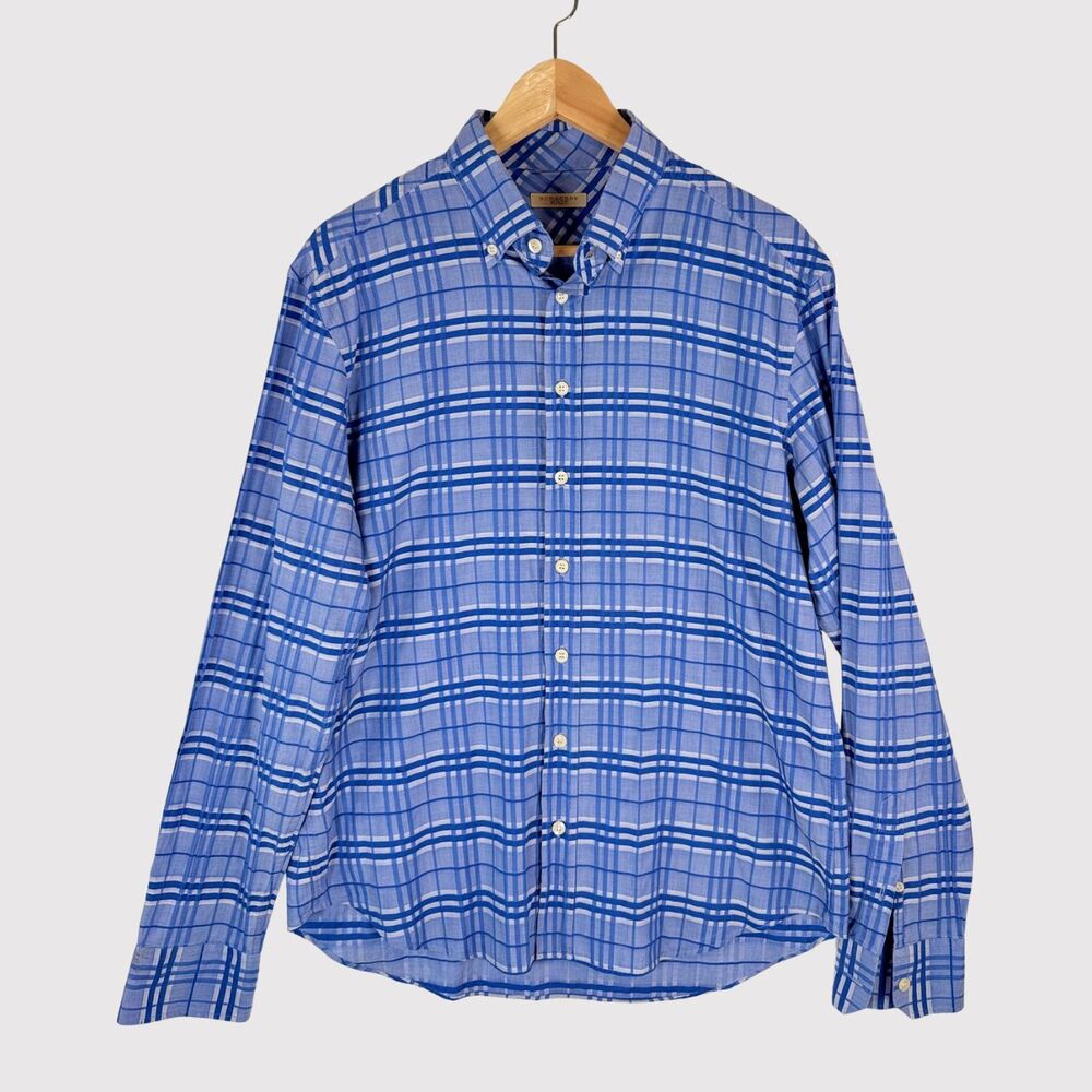 Burberry Brit Mens Button Down Shirt Blue Plaid Nova Check Long Sleeve Large